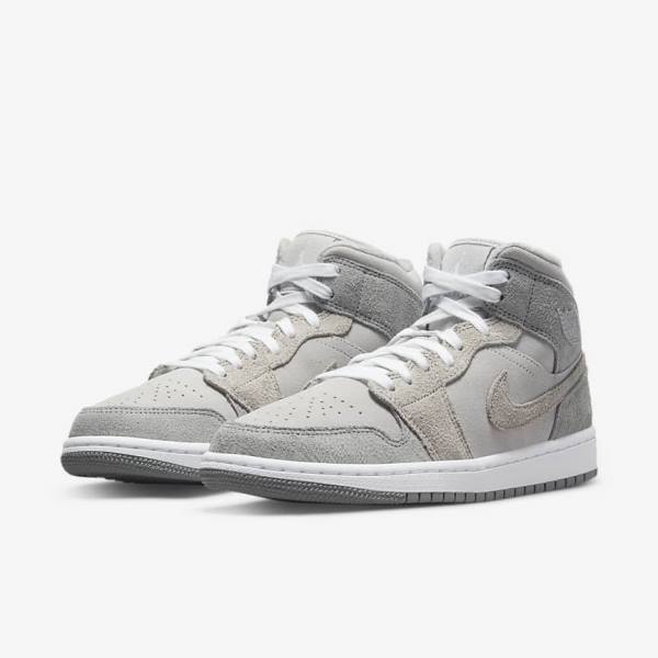 Grey / White / Grey Women's Nike Air Jordan 1 Mid SE Sneakers | NK476ONA