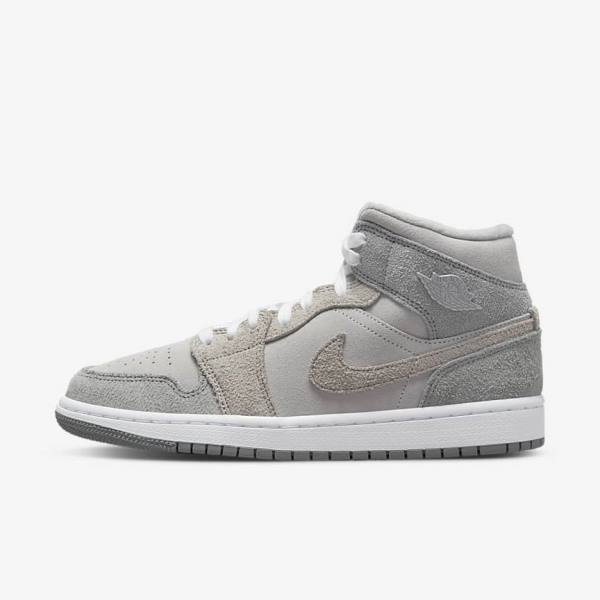 Grey / White / Grey Women\'s Nike Air Jordan 1 Mid SE Sneakers | NK476ONA