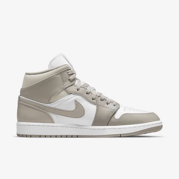 Grey / White / Light Beige Men's Nike Air Jordan 1 Mid Sneakers | NK367BDE