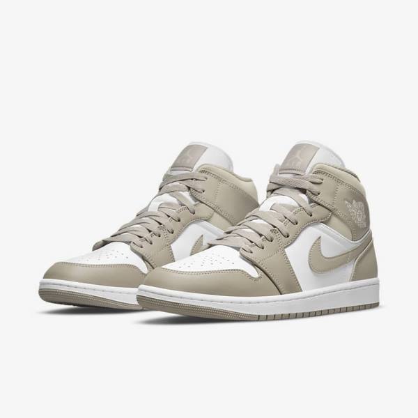 Grey / White / Light Beige Men's Nike Air Jordan 1 Mid Sneakers | NK367BDE