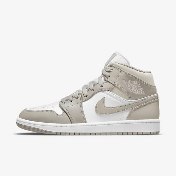 Grey / White / Light Beige Men\'s Nike Air Jordan 1 Mid Sneakers | NK367BDE