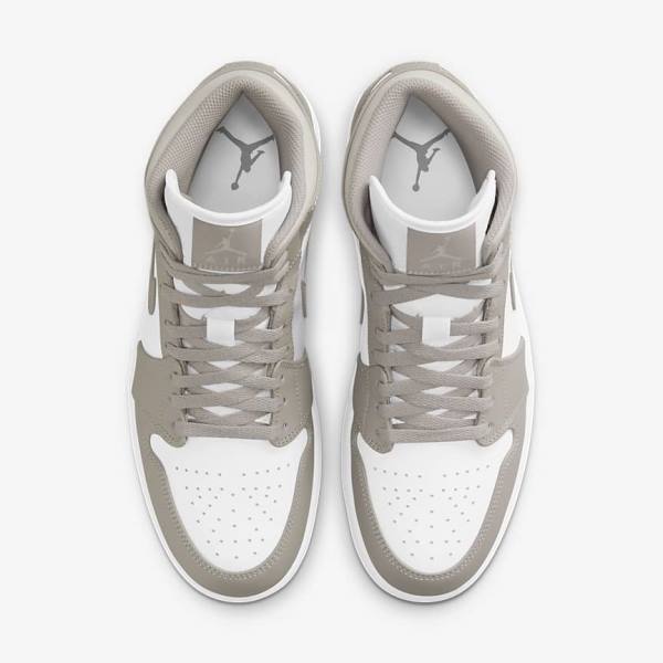 Grey / White / Light Beige Men's Nike Air Jordan 1 Mid Jordan Shoes | NK489NRE