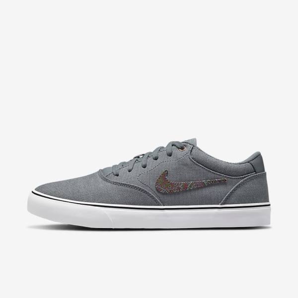 Grey / White Men\'s Nike SB Chron 2 Canvas Premium Skate Shoes | NK345FCK