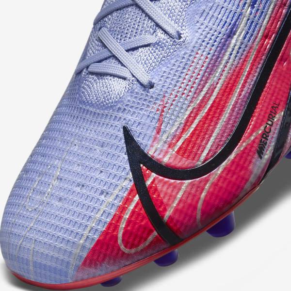 Indigo / Light Red / Metal Silver Men's Nike Mercurial Superfly 8 Elite KM AG Artificial-Grass Football Shoes | NK074MOC