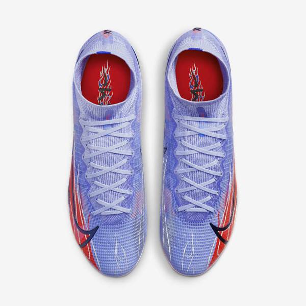 Indigo / Light Red / Metal Silver Men's Nike Mercurial Superfly 8 Elite KM FG Firm-Ground Football Shoes | NK843EKW