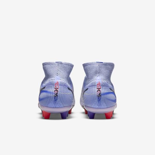 Indigo / Light Red / Metal Silver Women's Nike Mercurial Superfly 8 Elite KM AG Artificial-Grass Football Shoes | NK281BKZ