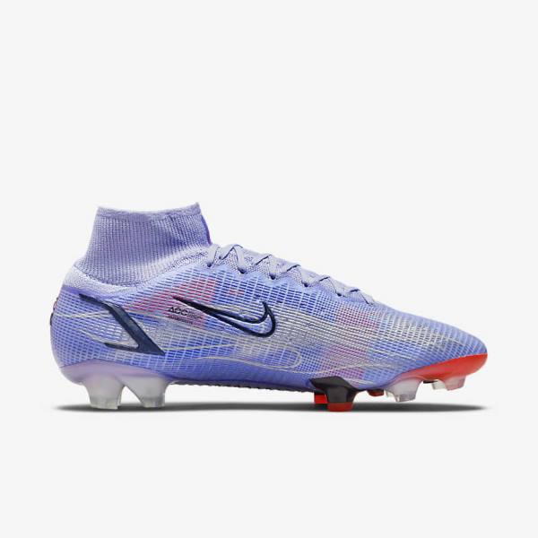 Indigo / Light Red / Metal Silver Women's Nike Mercurial Superfly 8 Elite KM FG Firm-Ground Football Shoes | NK312WBV