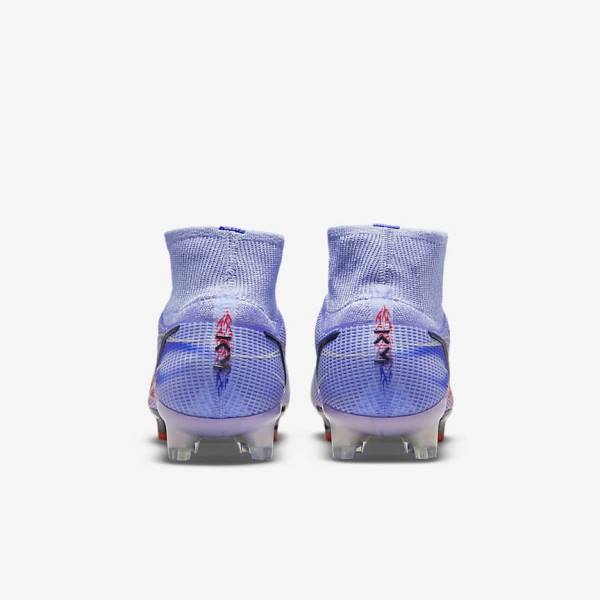 Indigo / Light Red / Metal Silver Women's Nike Mercurial Superfly 8 Elite KM FG Firm-Ground Football Shoes | NK312WBV