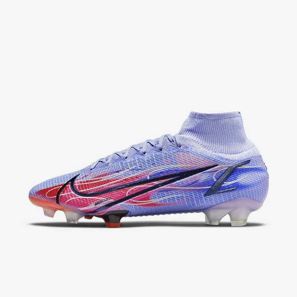 Indigo / Light Red / Metal Silver Women\'s Nike Mercurial Superfly 8 Elite KM FG Firm-Ground Football Shoes | NK312WBV