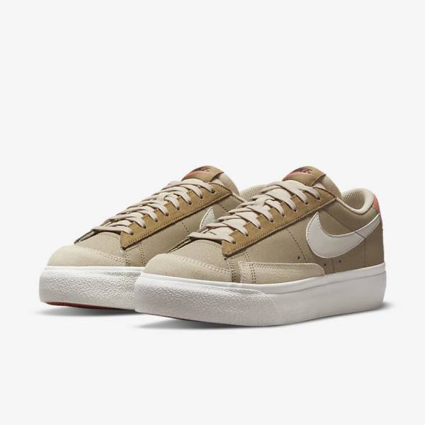 Khaki / Light Beige Women's Nike Blazer Low Platform SP Sneakers | NK784QJS