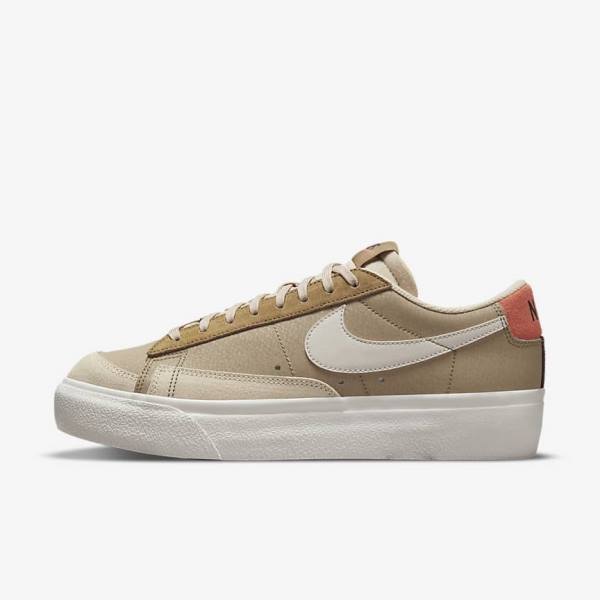 Khaki / Light Beige Women\'s Nike Blazer Low Platform SP Sneakers | NK784QJS