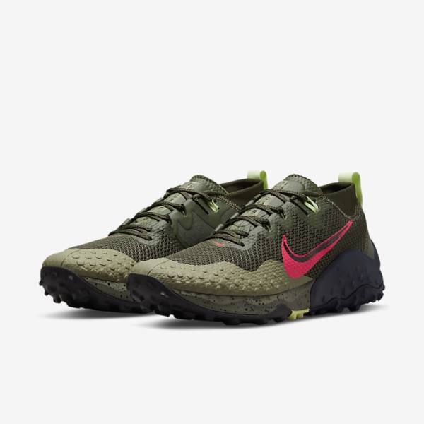 Khaki / Olive / Obsidian / Red Men's Nike Wildhorse 7 Trail Running Shoes | NK201YTK