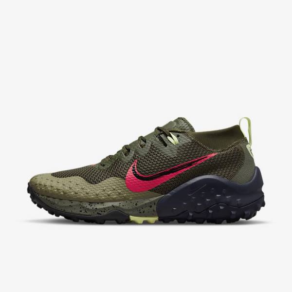 Khaki / Olive / Obsidian / Red Men\'s Nike Wildhorse 7 Trail Running Shoes | NK201YTK