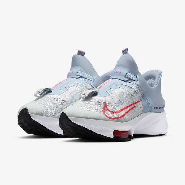 Light Blue / Platinum / White / Red Women's Nike Air Zoom Tempo NEXT% FlyEase Easy On-Off Road Running Shoes | NK639VKF