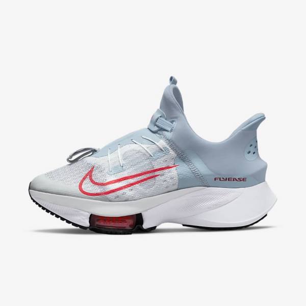 Light Blue / Platinum / White / Red Women\'s Nike Air Zoom Tempo NEXT% FlyEase Easy On-Off Road Running Shoes | NK639VKF