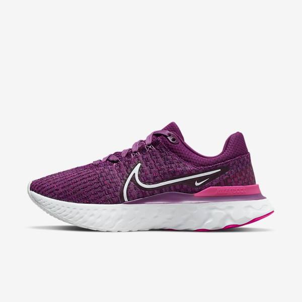 Light Burgundy / Pink / White Women\'s Nike React Infinity Run Flyknit 3 Road Running Shoes | NK017STA