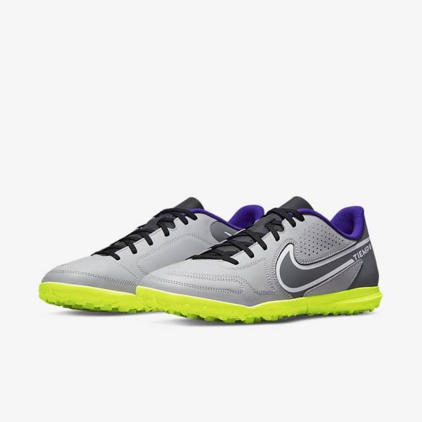 Light Grey / White Women's Nike Tiempo Legend 9 Club TF Turf Football Shoes | NK526HYJ