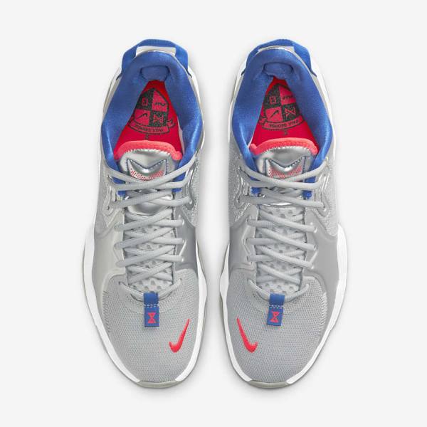 Metal Silver / Royal / Red Men's Nike PG 5 Basketball Shoes | NK192FWL