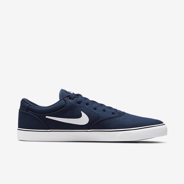 Navy / Navy / Black / White Men's Nike SB Chron 2 Canvas Skate Shoes | NK039FDT