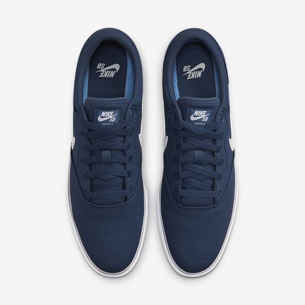 Navy / Navy / Black / White Men's Nike SB Chron 2 Canvas Skate Shoes | NK039FDT