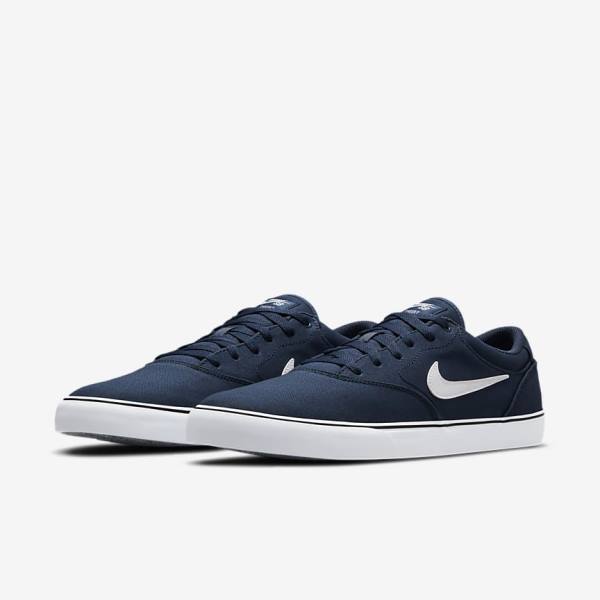 Navy / Navy / Black / White Men's Nike SB Chron 2 Canvas Skate Shoes | NK039FDT