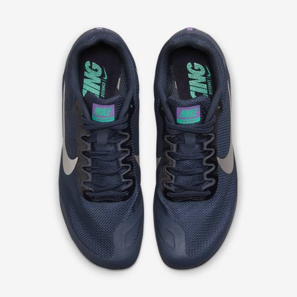 Obsidian / Turquoise / Metal Silver Men's Nike Zoom Rival D 10 Athletics Distance Spikes Running Shoes | NK307SGE