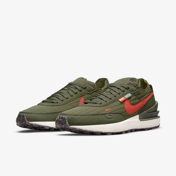 Olive / Black / Orange Men's Nike Waffle One Premium Sneakers | NK297DCM