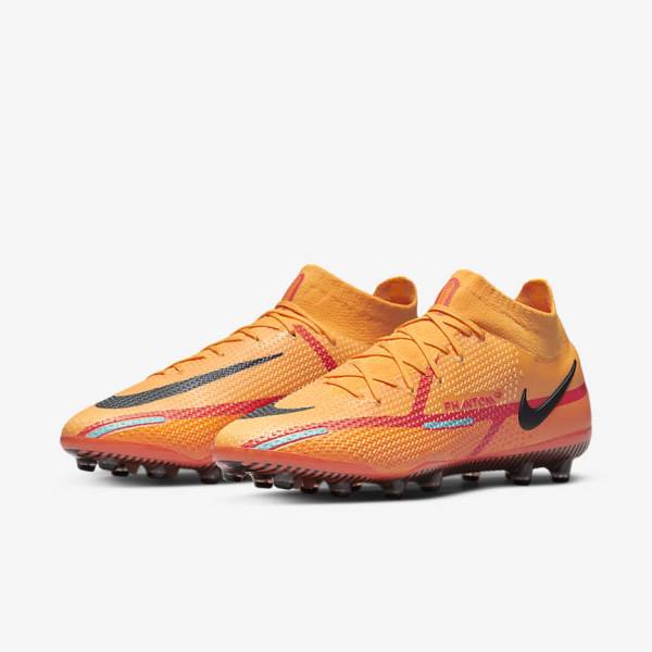 Orange / Light Red / Black Men's Nike Phantom GT2 Dynamic Fit Elite AG-Pro Artificial-Grass Football Shoes | NK816KDQ