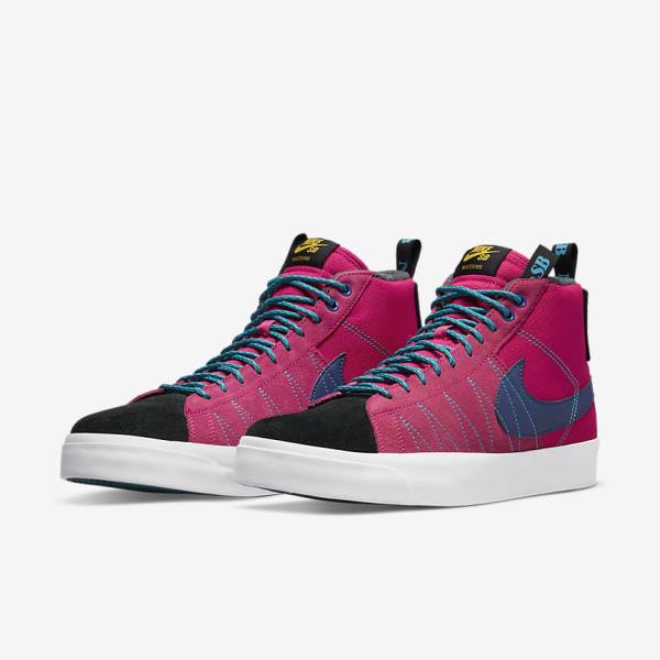 Pink / Blue / Royal Blue Men's Nike SB Zoom Blazer Mid Premium Skate Shoes | NK604EMR