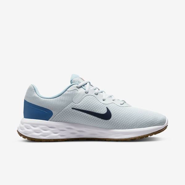 Platinum / Dark Blue / Blue Men's Nike Revolution 6 (Extra Wide) Running Shoes | NK721POF