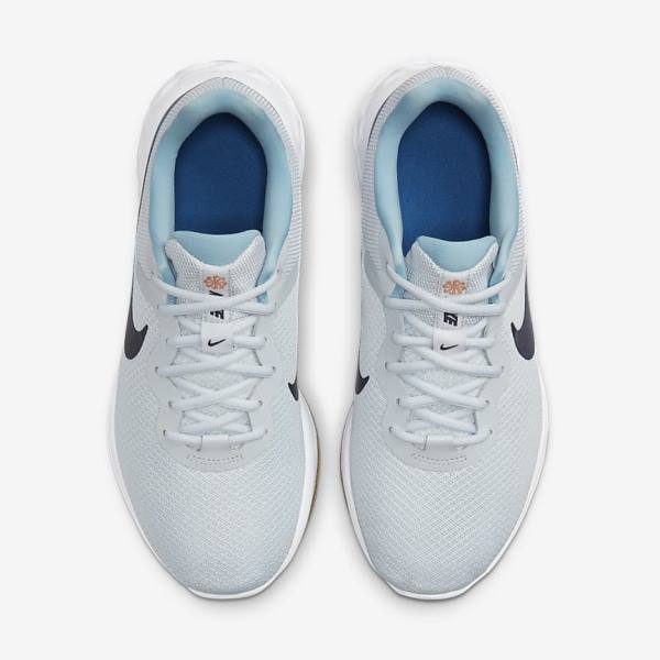 Platinum / Dark Blue / Blue Men's Nike Revolution 6 (Extra Wide) Running Shoes | NK721POF