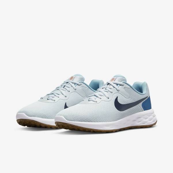 Platinum / Dark Blue / Blue Men's Nike Revolution 6 (Extra Wide) Running Shoes | NK721POF