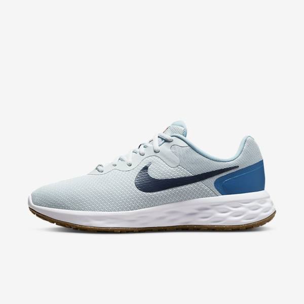 Platinum / Dark Blue / Blue Men\'s Nike Revolution 6 (Extra Wide) Running Shoes | NK721POF