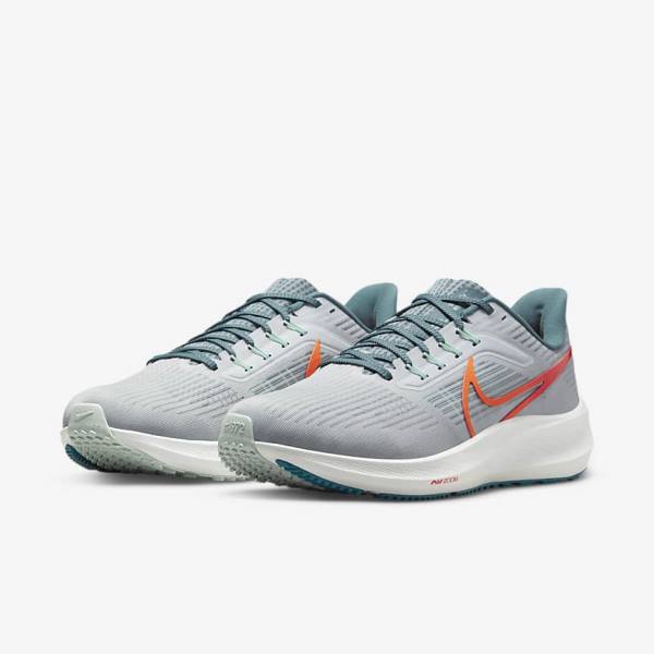 Platinum / Orange Men's Nike Air Zoom Pegasus 39 Road Running Shoes | NK490UBM