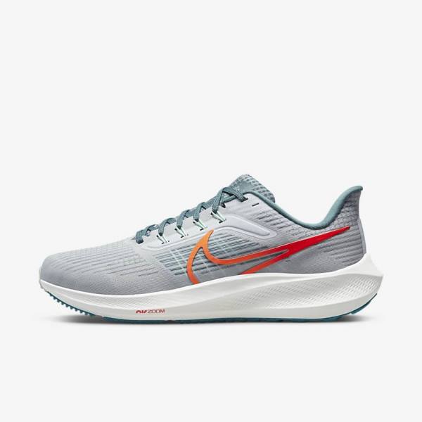 Platinum / Orange Men\'s Nike Air Zoom Pegasus 39 Road Running Shoes | NK490UBM