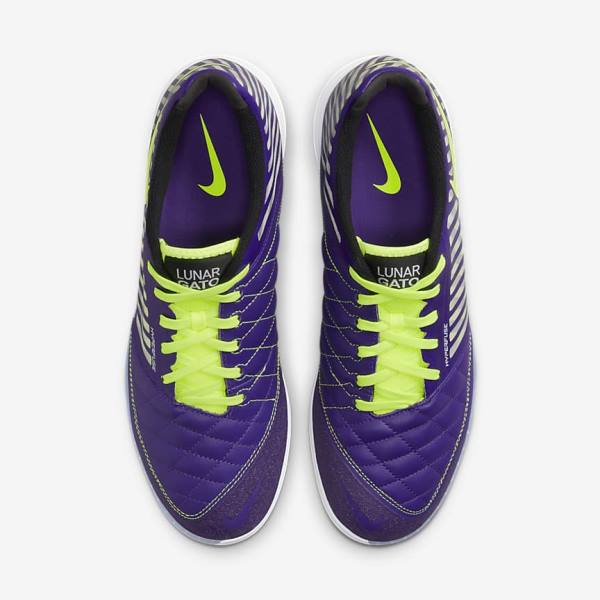 Purple / Black / White Men's Nike Lunar Gato II IC Indoor Court Football Shoes | NK126UZY