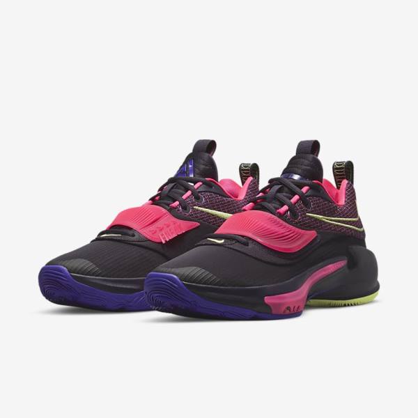 Purple / Pink / Purple / Light Lemon Women's Nike Zoom Freak 3 Basketball Shoes | NK013FNJ