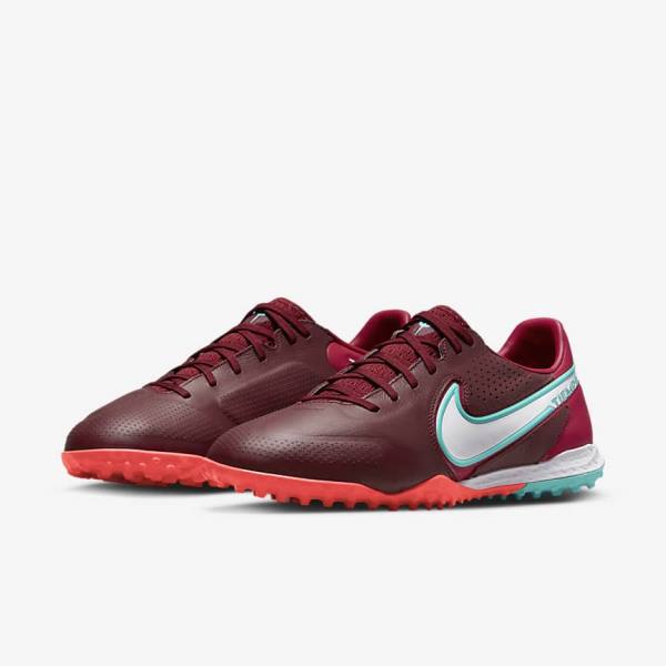 Red / Light Red / White Men's Nike React Tiempo Legend 9 Pro TF Turf Football Shoes | NK678JYH