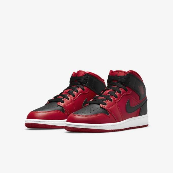 Red / White / Black Kids' Nike Air Jordan 1 Mid Older Sneakers | NK176PZN