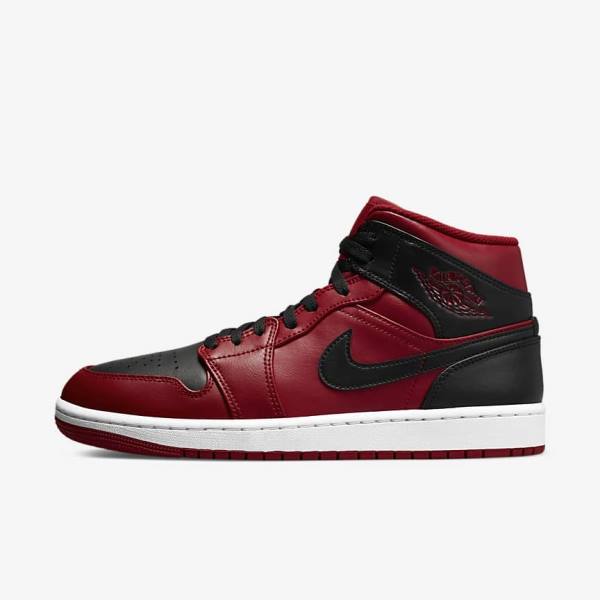 Red / White / Black Men\'s Nike Air Jordan 1 Mid Sneakers | NK051LTO