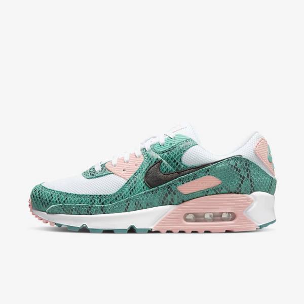 Turquoise / White / Coral / Black Men\'s Nike Air Max 90 Sneakers | NK105ULS