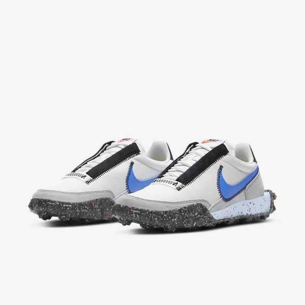 White / Black / Blue Women's Nike Waffle Racer Crater Sneakers | NK306MEO