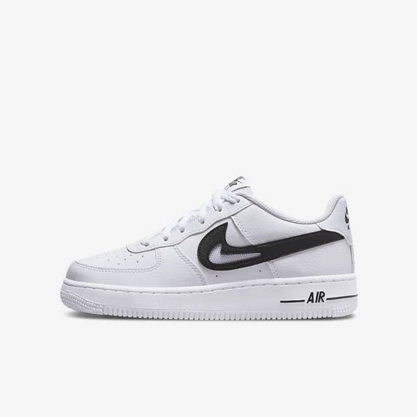 White / Black Kids\' Nike Air Force 1 Older Sneakers | NK029UAJ