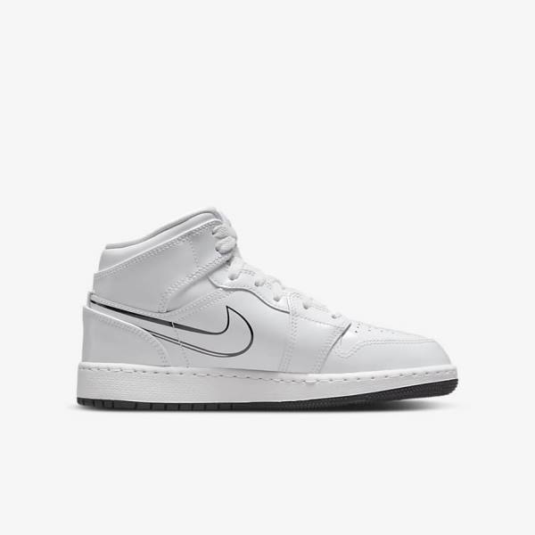 White / Black Kids' Nike Air Jordan 1 Mid Older Jordan Shoes | NK782PST