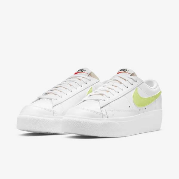 White / Black / Light Lemon Women's Nike Blazer Low Platform Sneakers | NK204LXV