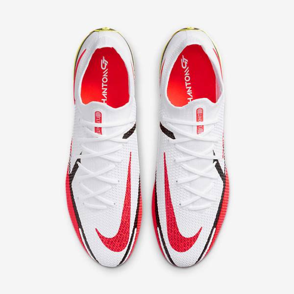 White / Black / Light Red Men's Nike Phantom GT2 Elite FG Firm-Ground Football Shoes | NK734UDF