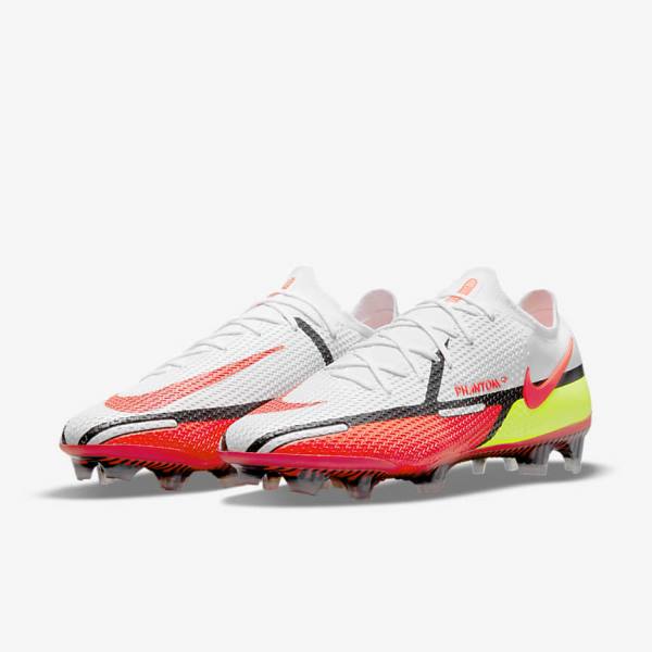 White / Black / Light Red Men's Nike Phantom GT2 Elite FG Firm-Ground Football Shoes | NK734UDF