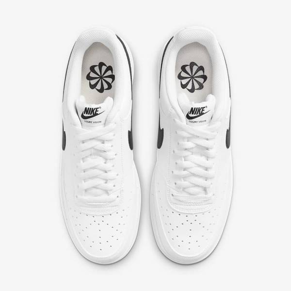 White / Black Men's Nike Court Vision Low Next Nature Sneakers | NK712QWT