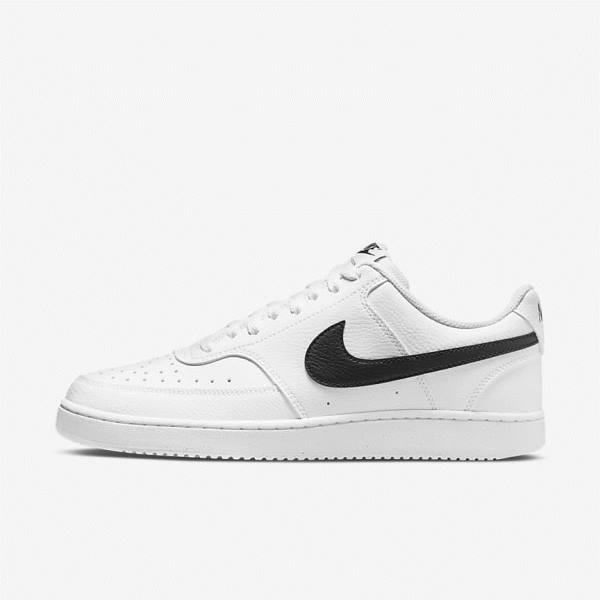 White / Black Men\'s Nike Court Vision Low Next Nature Sneakers | NK712QWT