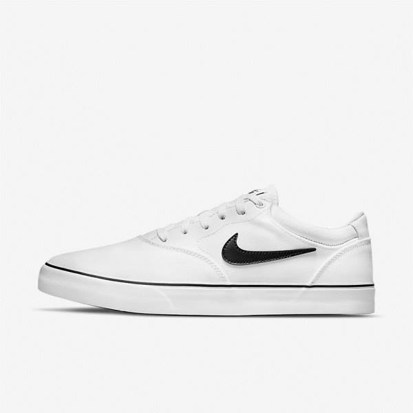 White / Black Men\'s Nike SB Chron 2 Canvas Skate Shoes | NK407NGJ